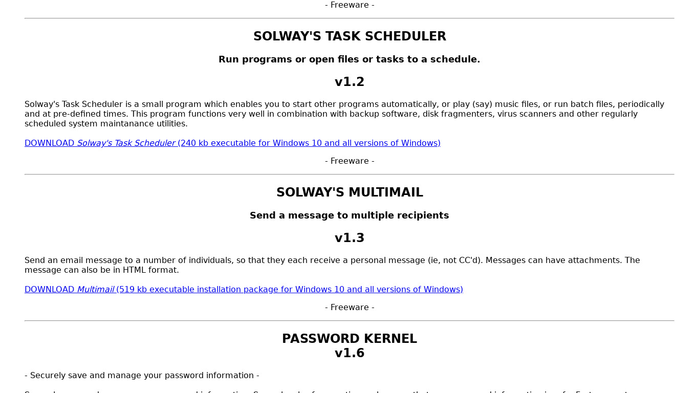 Solway's Task Scheduler Landing page