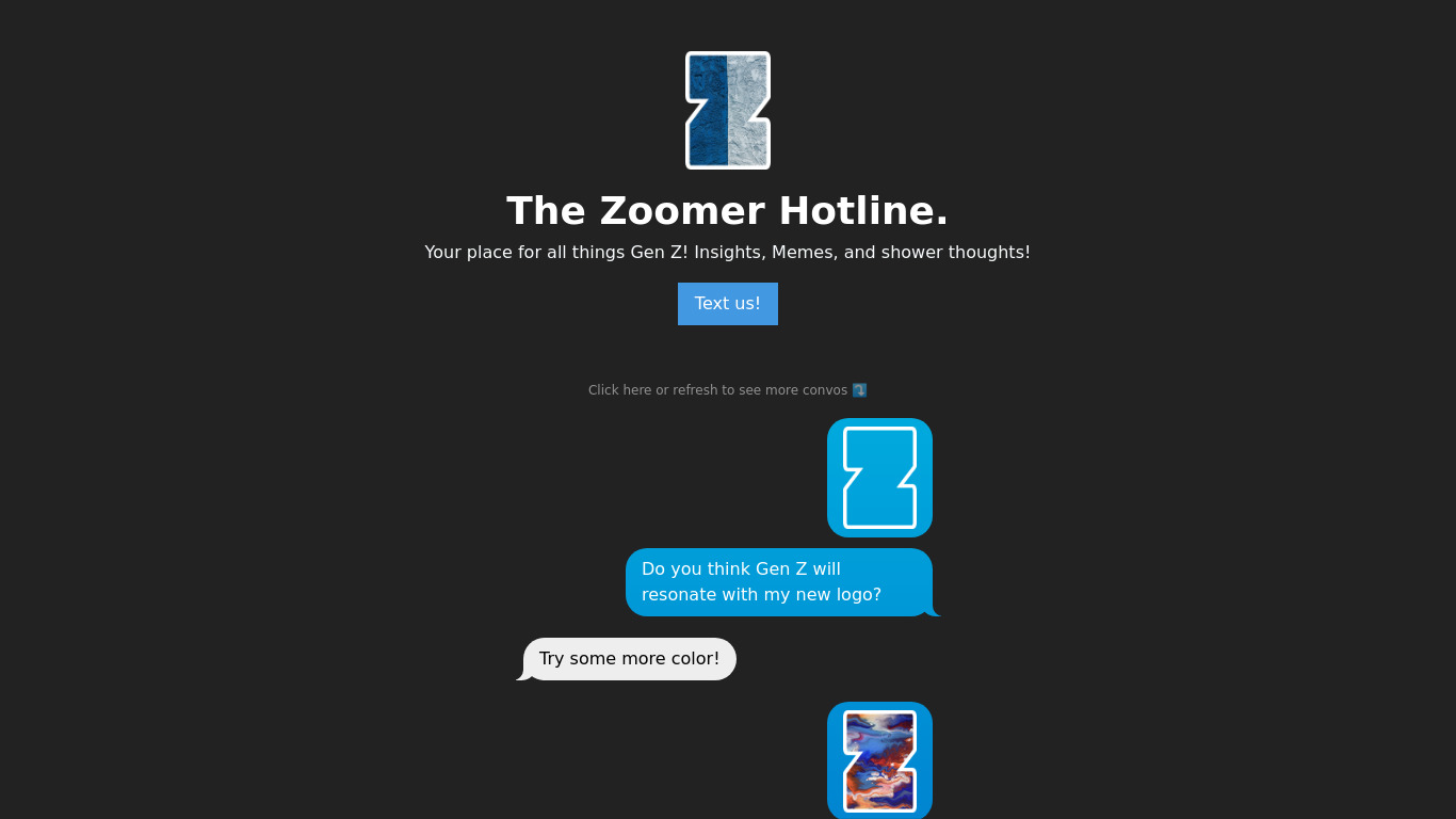 The Zoomer Hotline Landing page