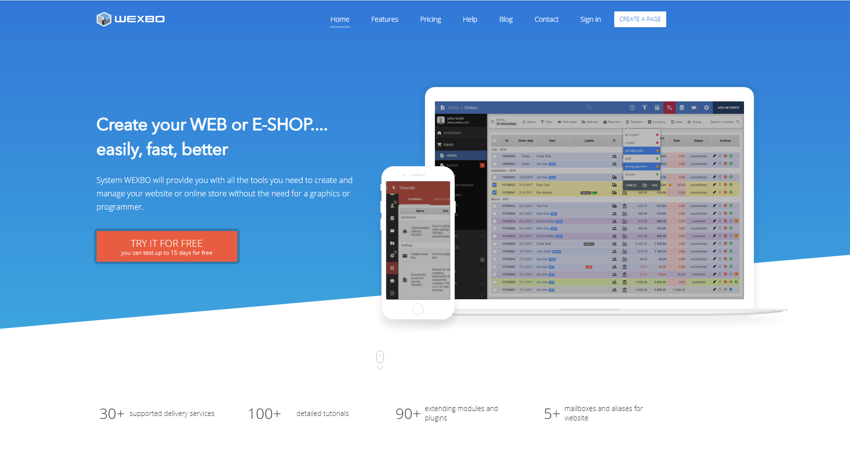 WEXBO Landing page