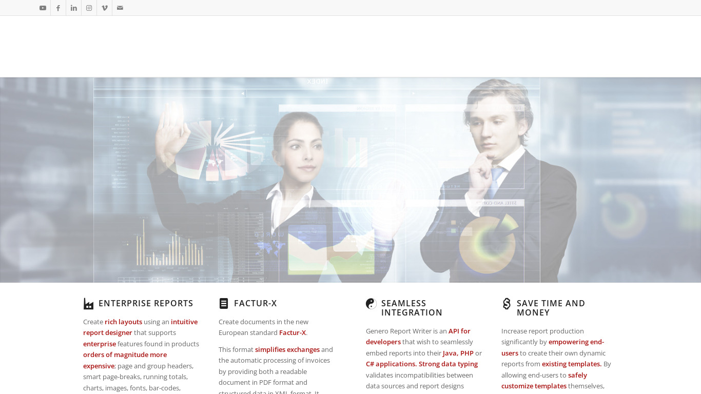 Genero Report Writer Landing page