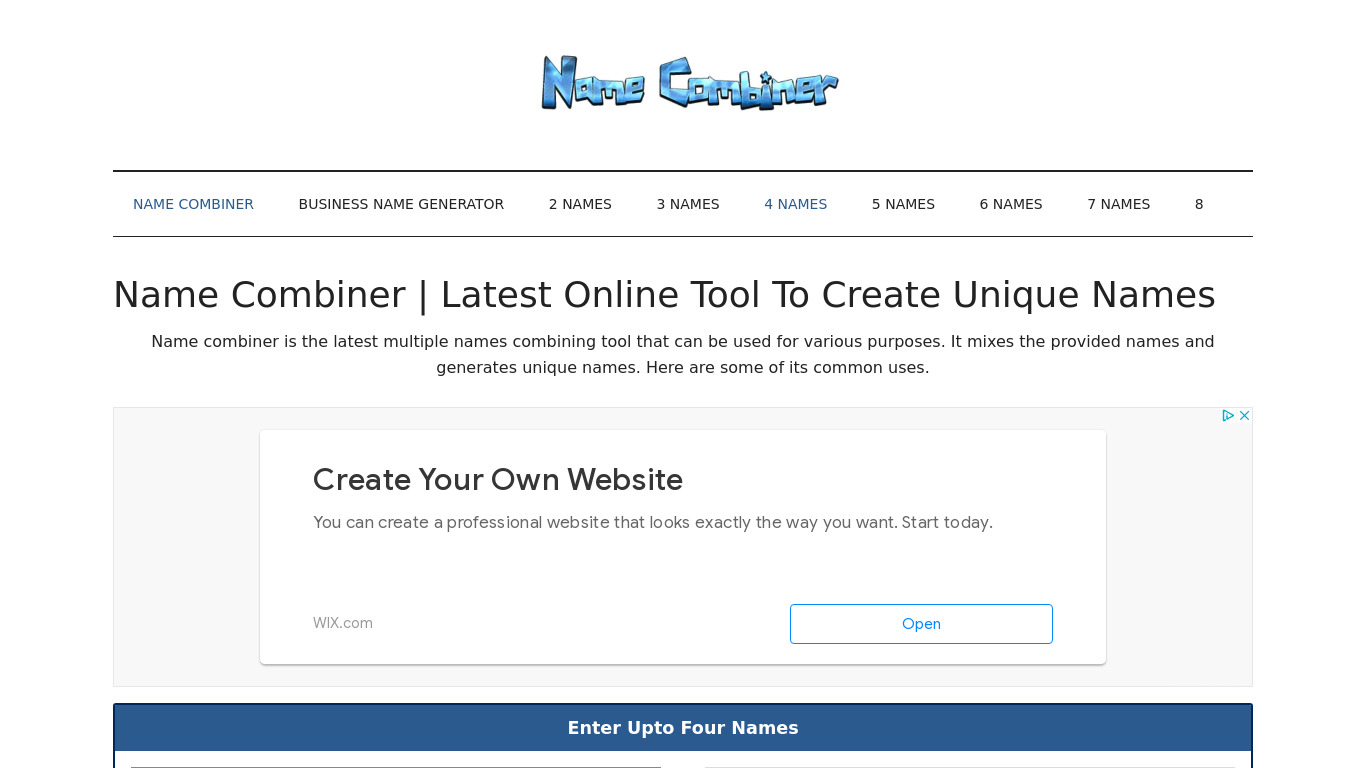 NameCombiner.net Landing page