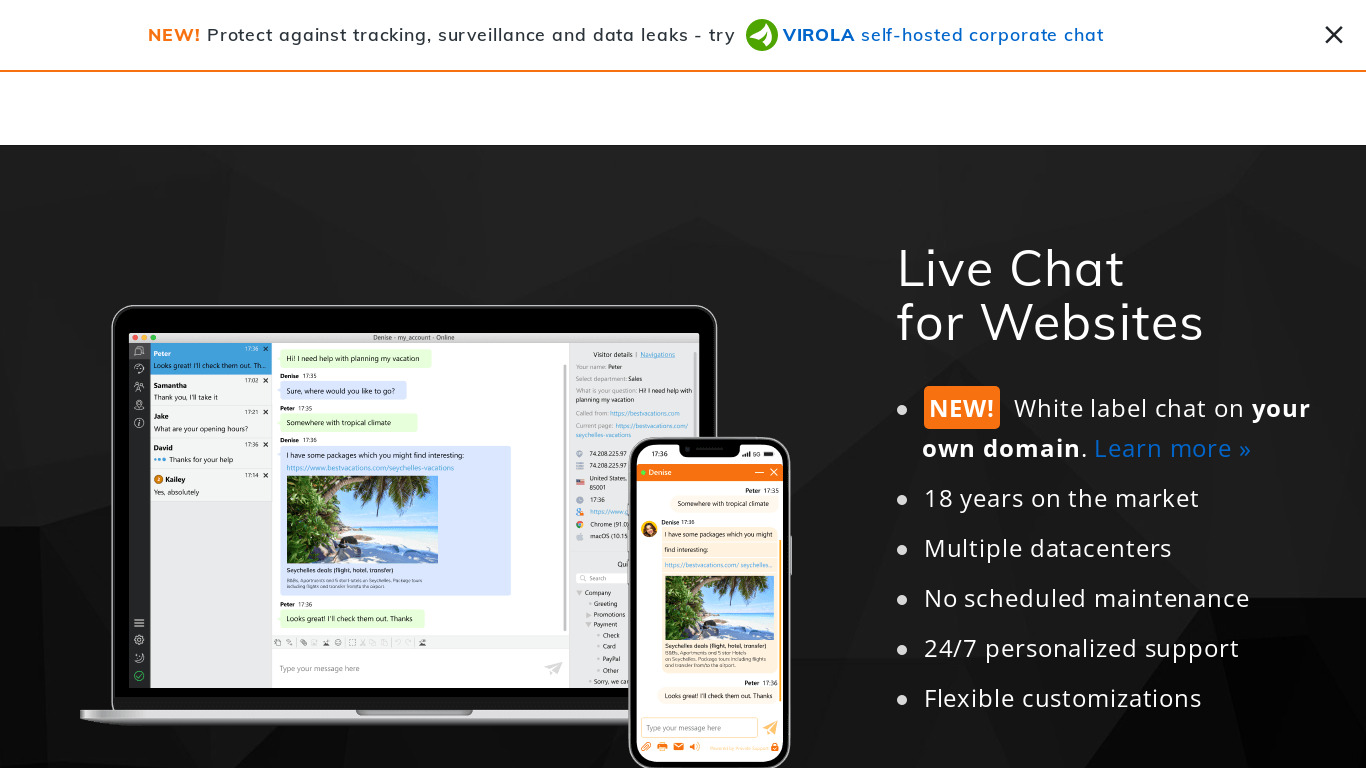 Provide Support Live Chat Landing page