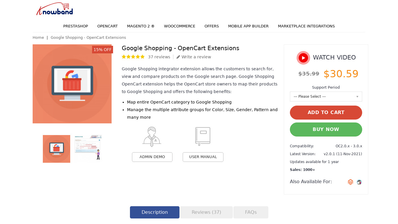 Opencart Google Shopping Integration Extension Landing page