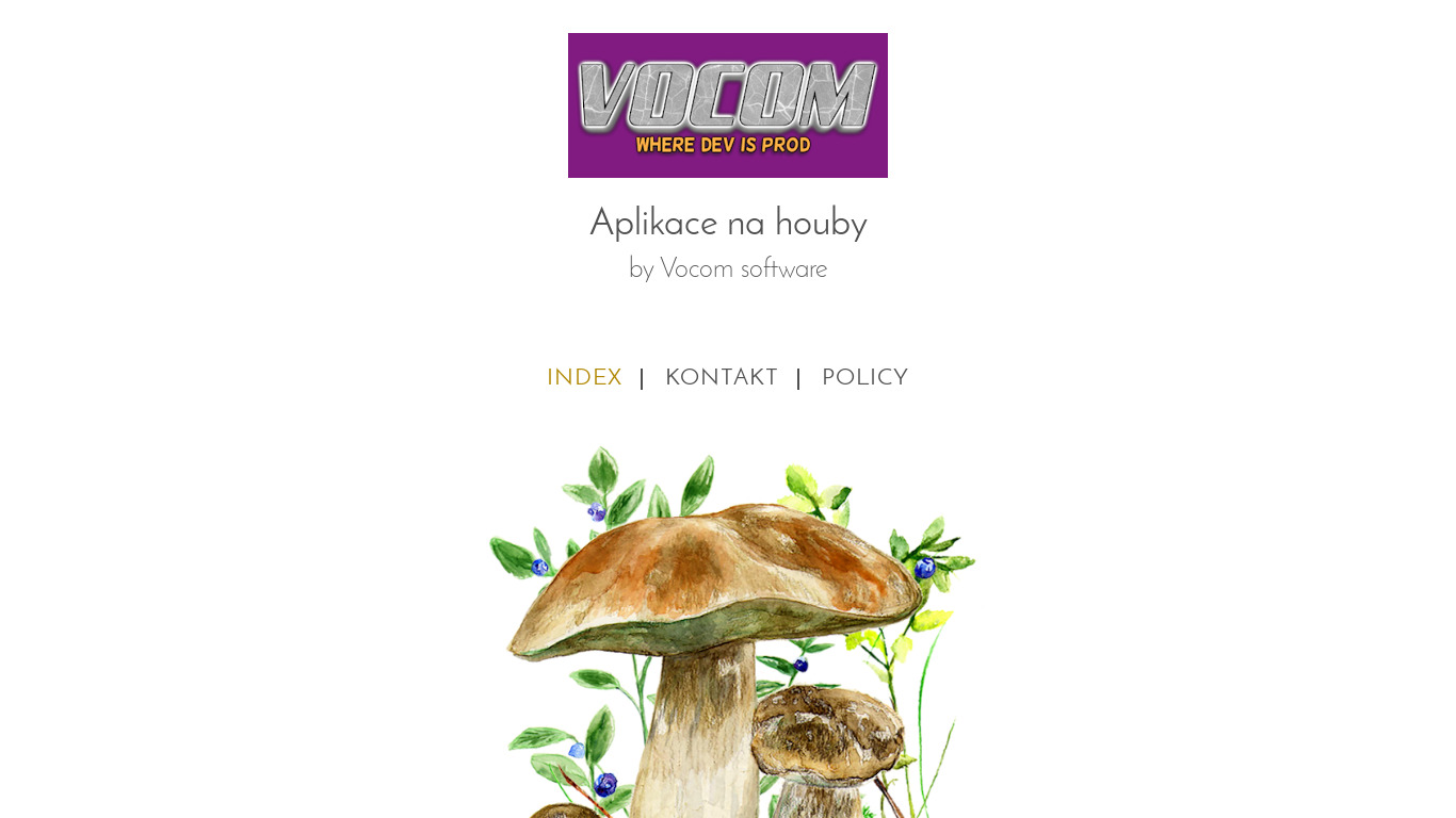 Mushrooms app Landing page