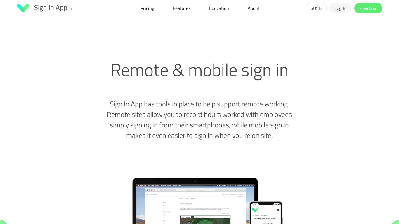 Sign In Sign Out App Landing page