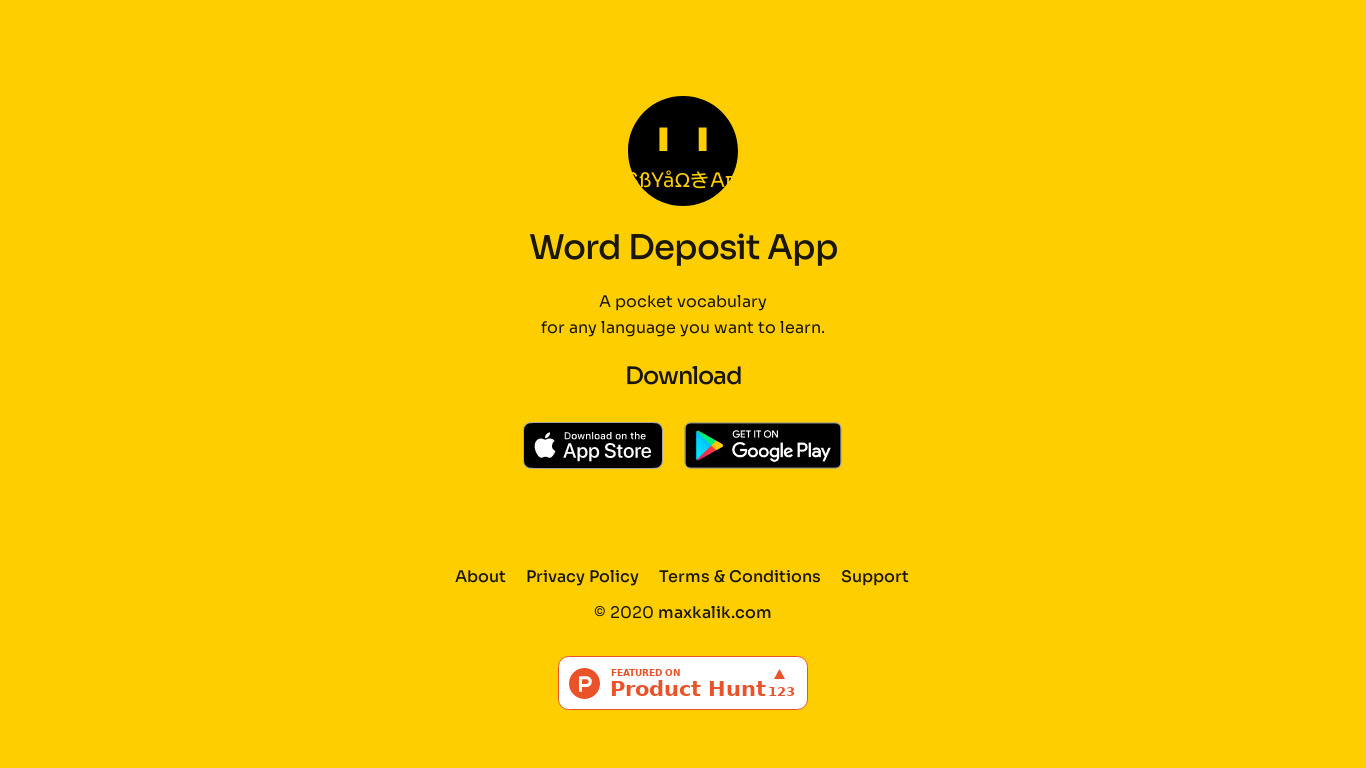WordDeposit App Landing page