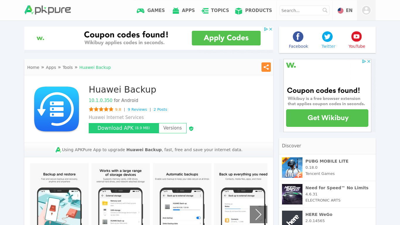 Huawei Backup Landing page
