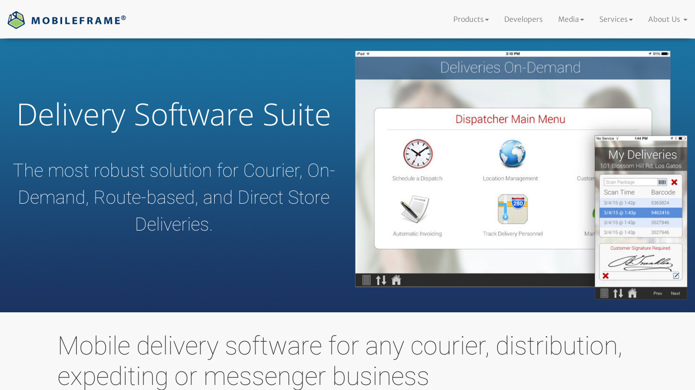 Delivery Software Suite Landing page