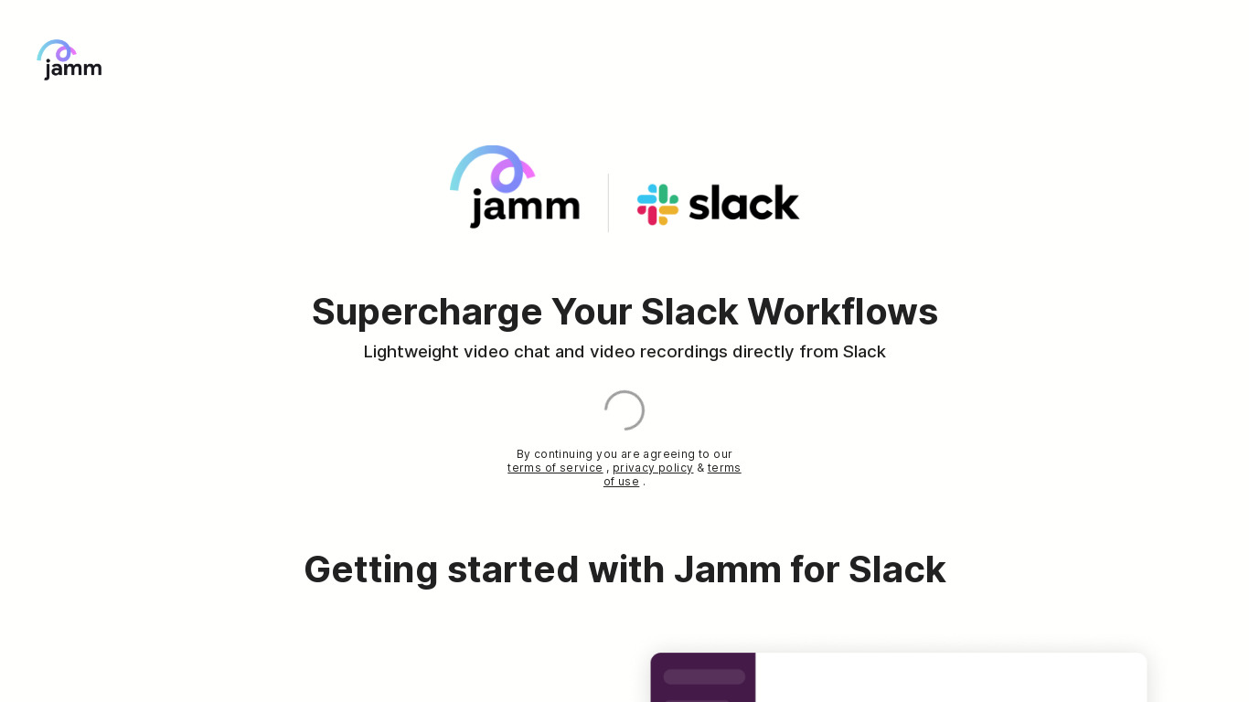 Jamm for Slack Landing page