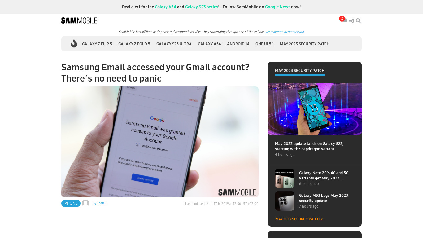 Samsung Email Landing page