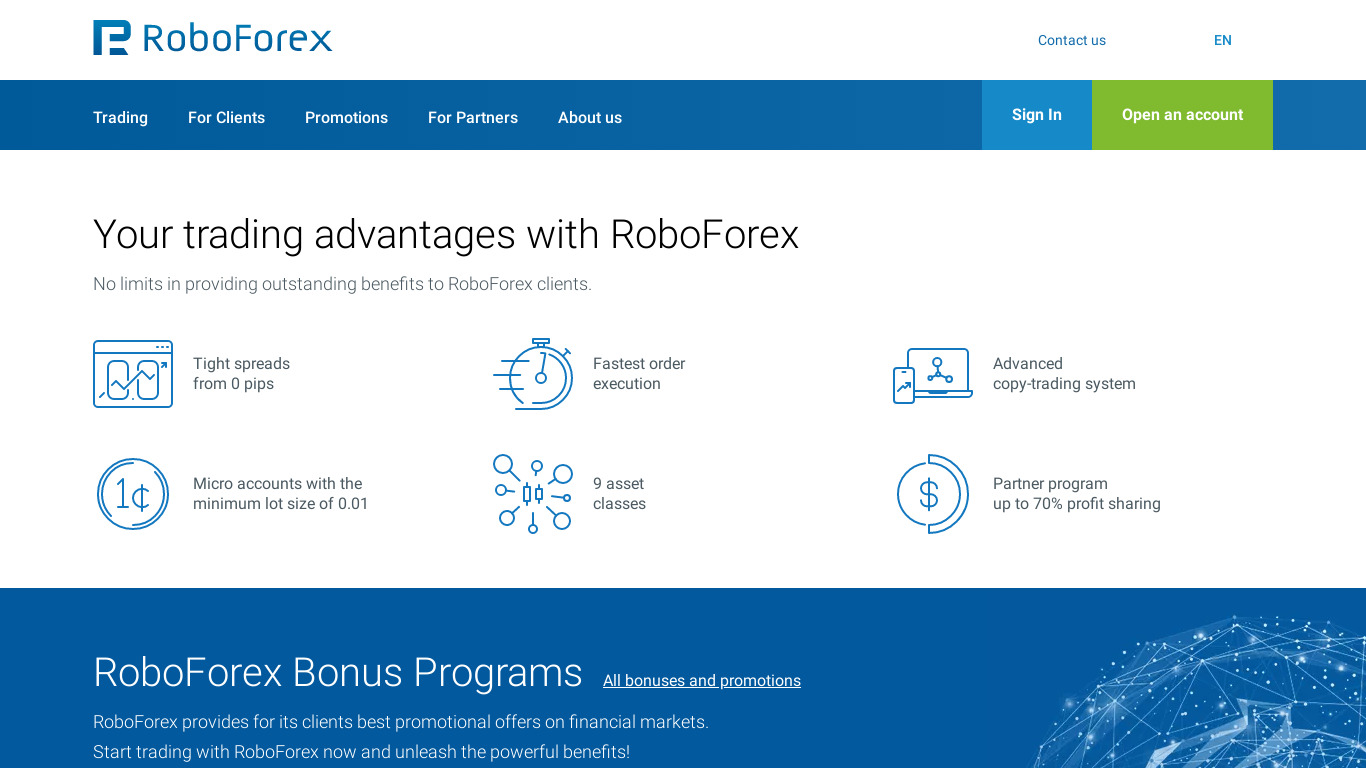 RoboForex Landing page