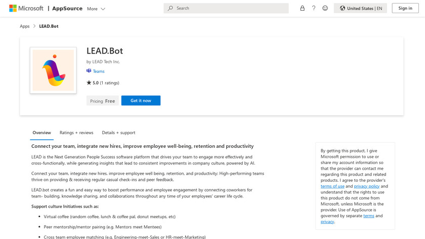 LEAD.bot for Microsoft Teams Landing Page