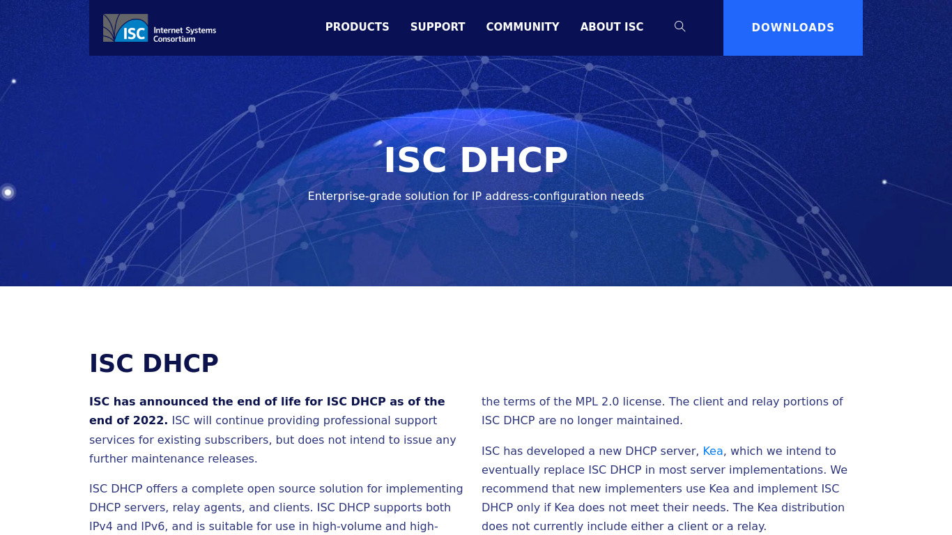 ISC DHCP Landing page