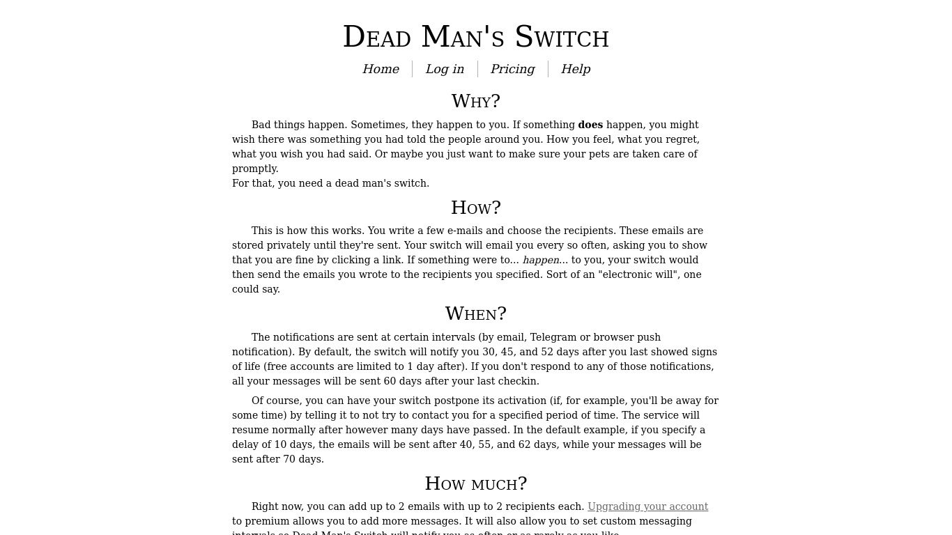 Dead Man's Switch Landing page