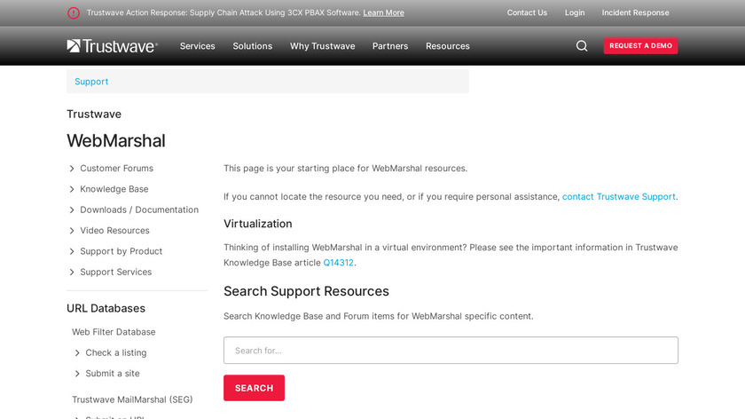 Trustwave WebMarshal Landing Page