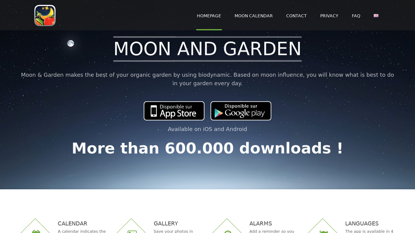 Moon & Garden Landing page