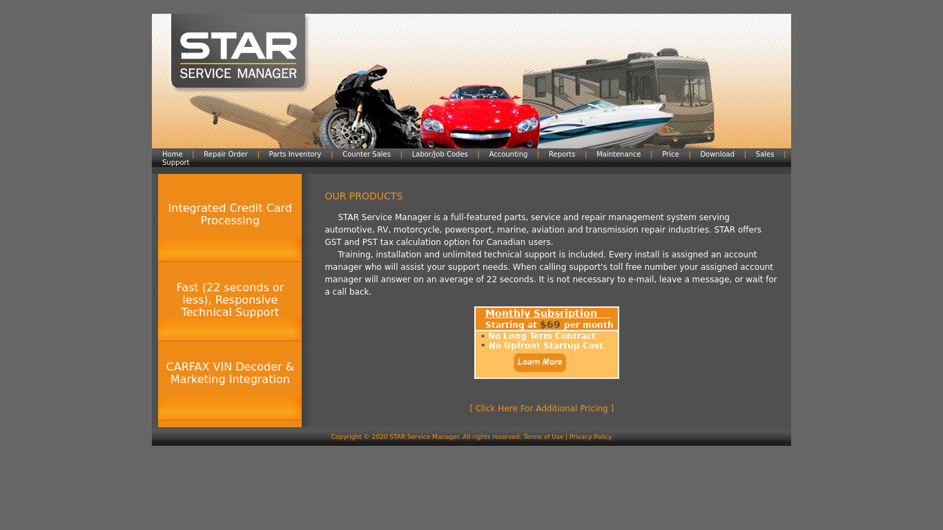 STAR Service Manager Landing page