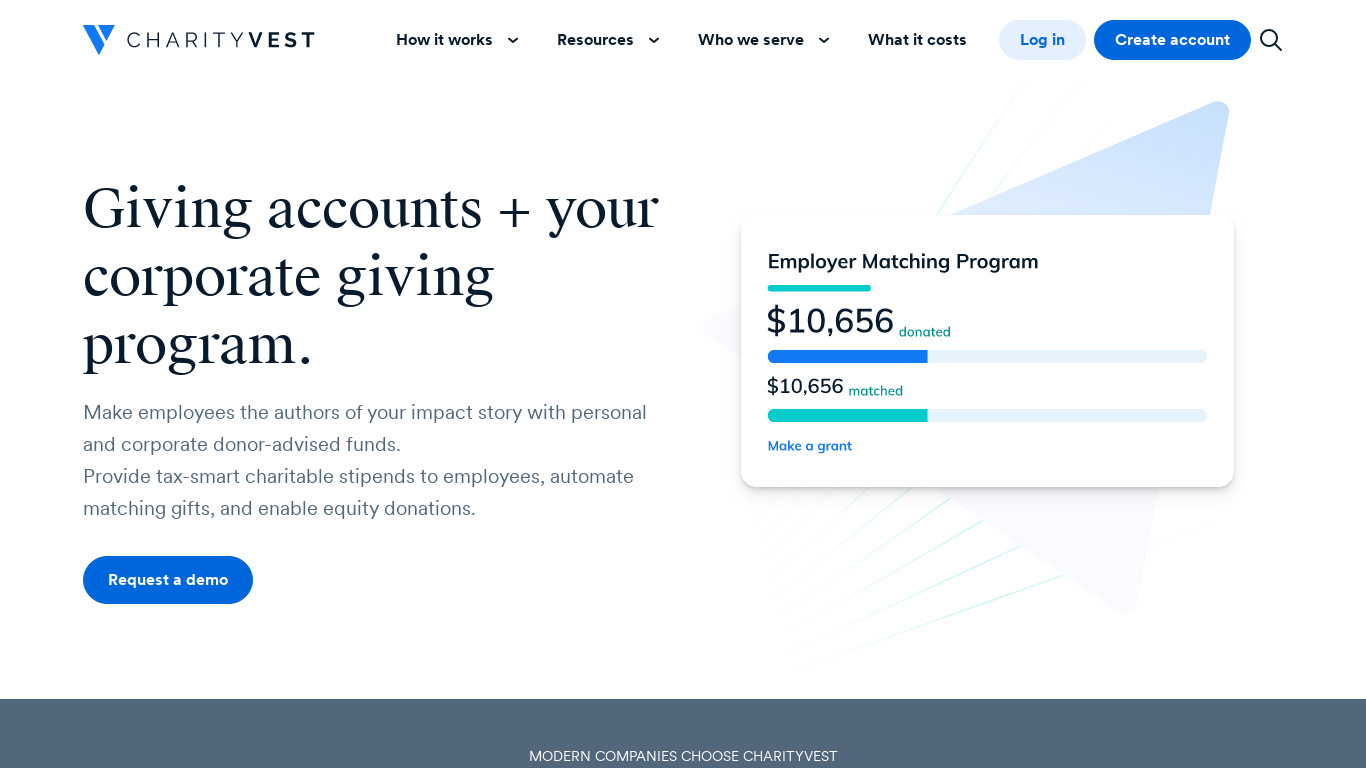 Charityvest for Workplaces Landing page