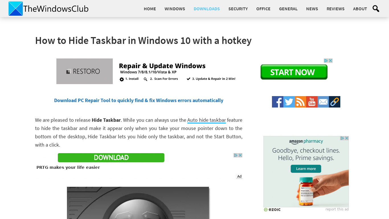 Hide Taskbar Landing page