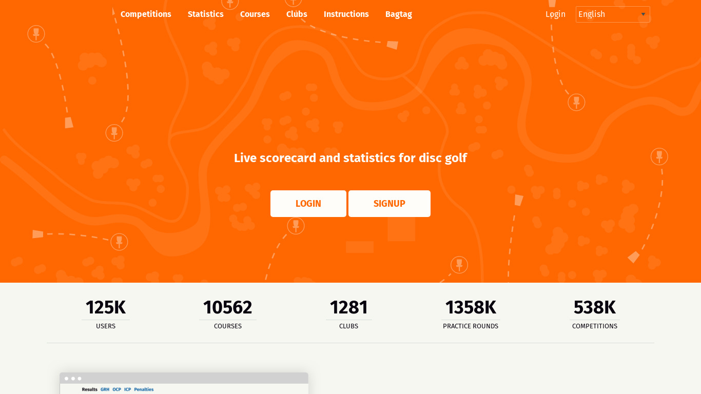 Disc Golf Metrix Landing page
