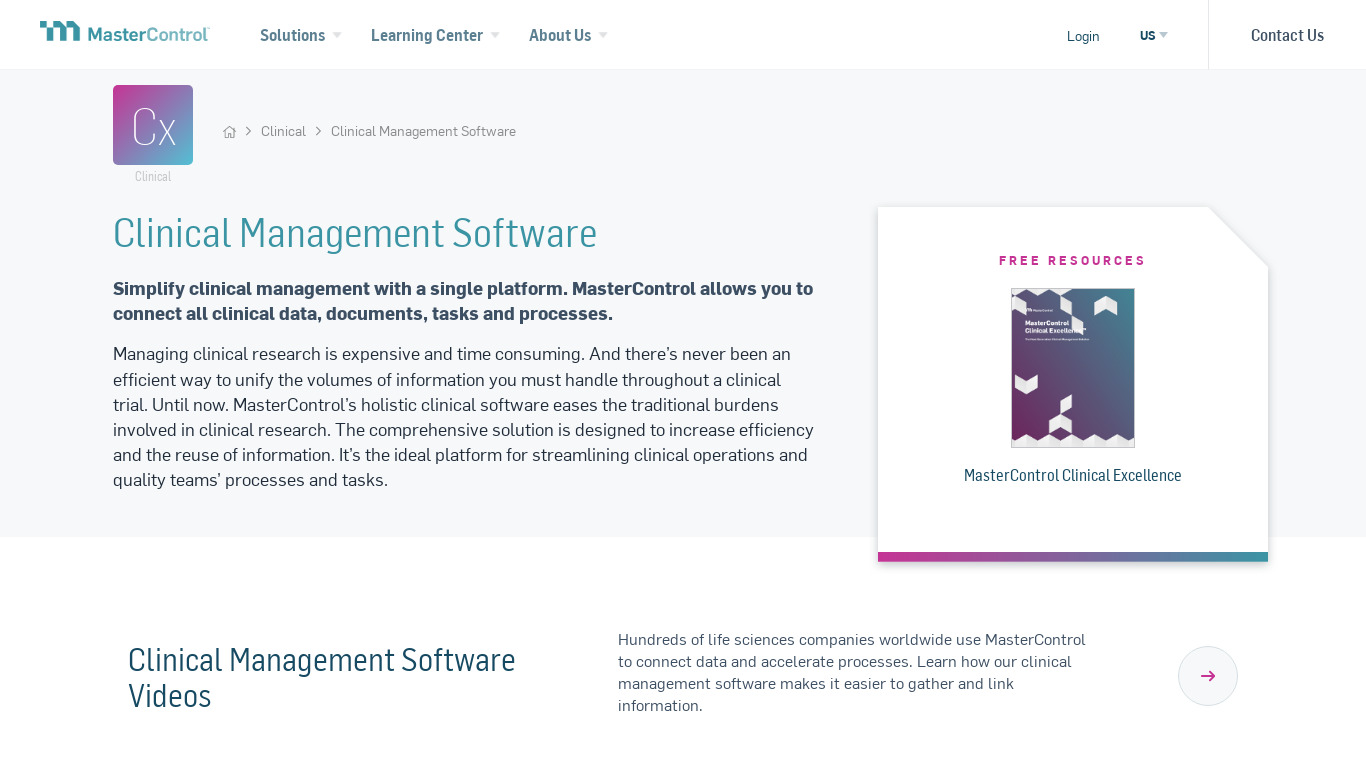 MasterControl Clinical Suite Landing page