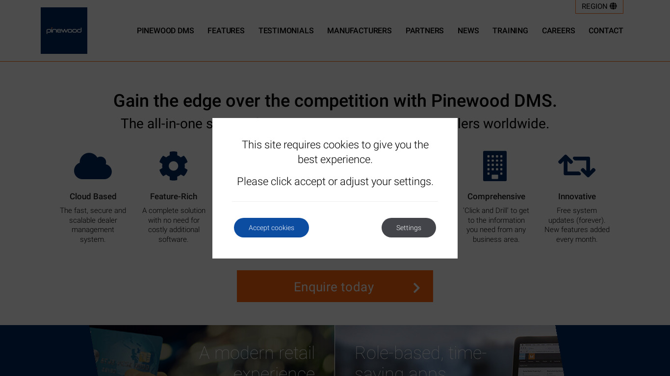 Pinewood DMS Landing page