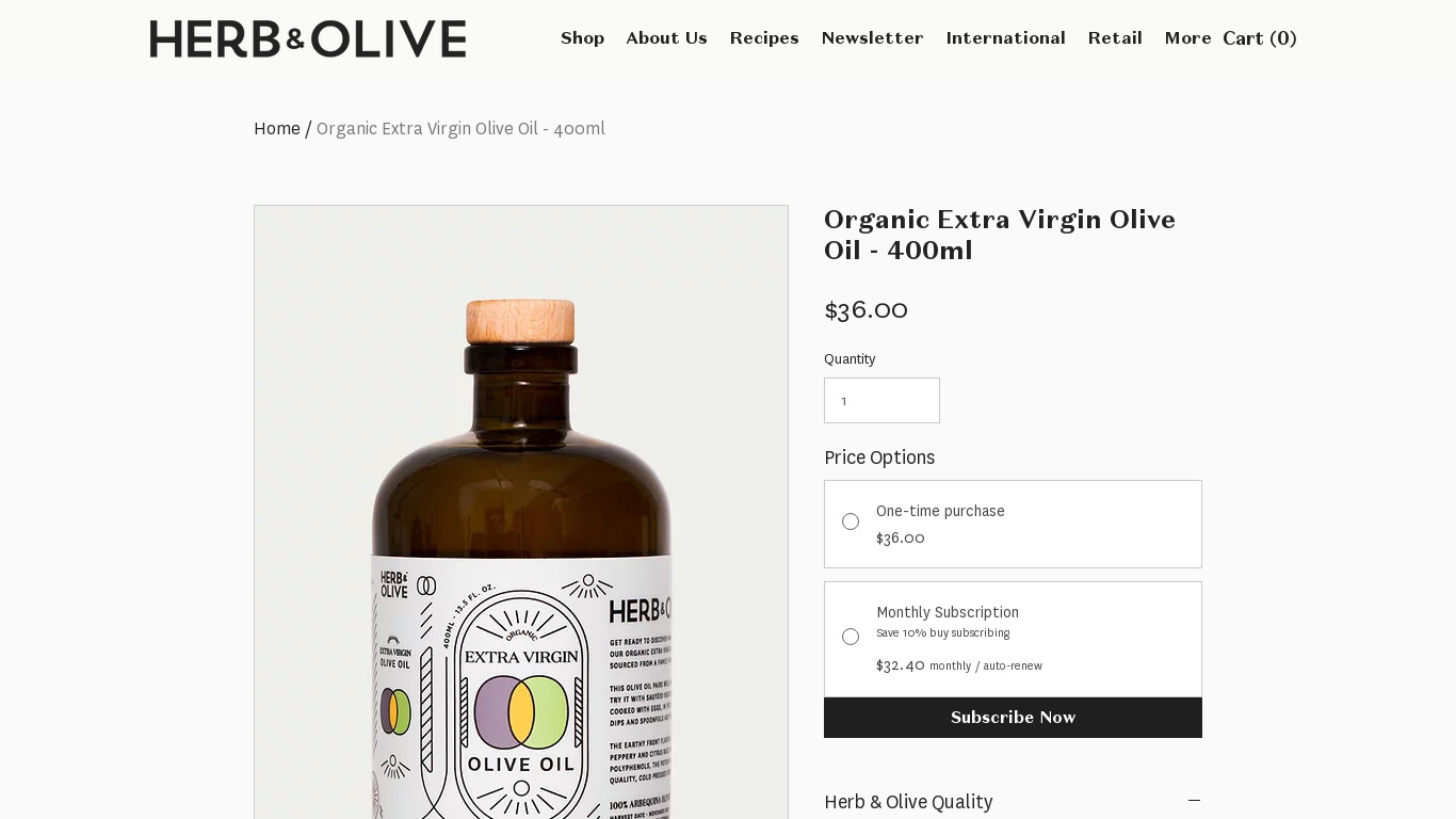 Herb & Olive Organic EVOO Landing page