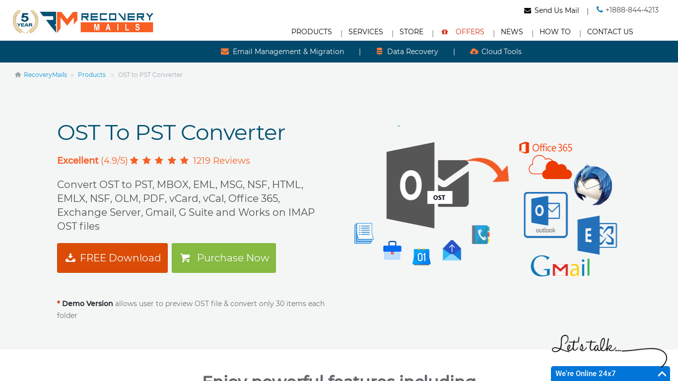 RecoveryMails OST To PST Converter Landing page