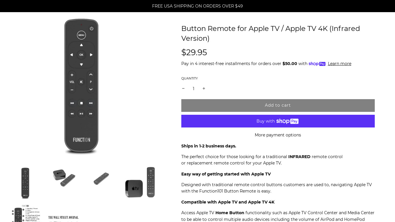 Button Remote for AppleTV Landing page