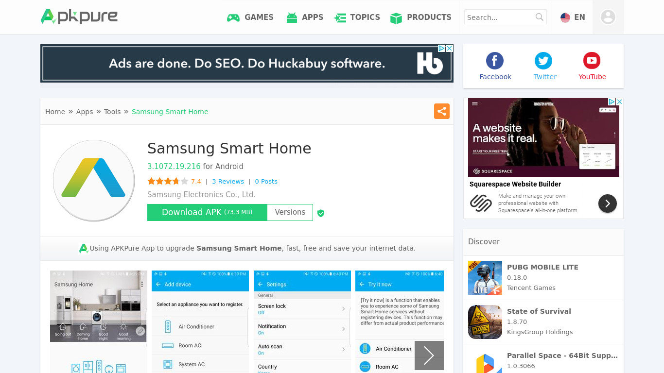 Samsung Smart Home Landing page
