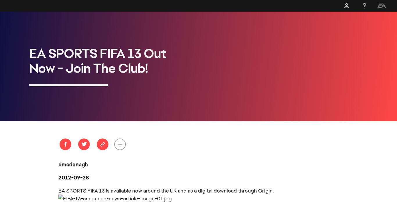 FIFA 13 Landing page