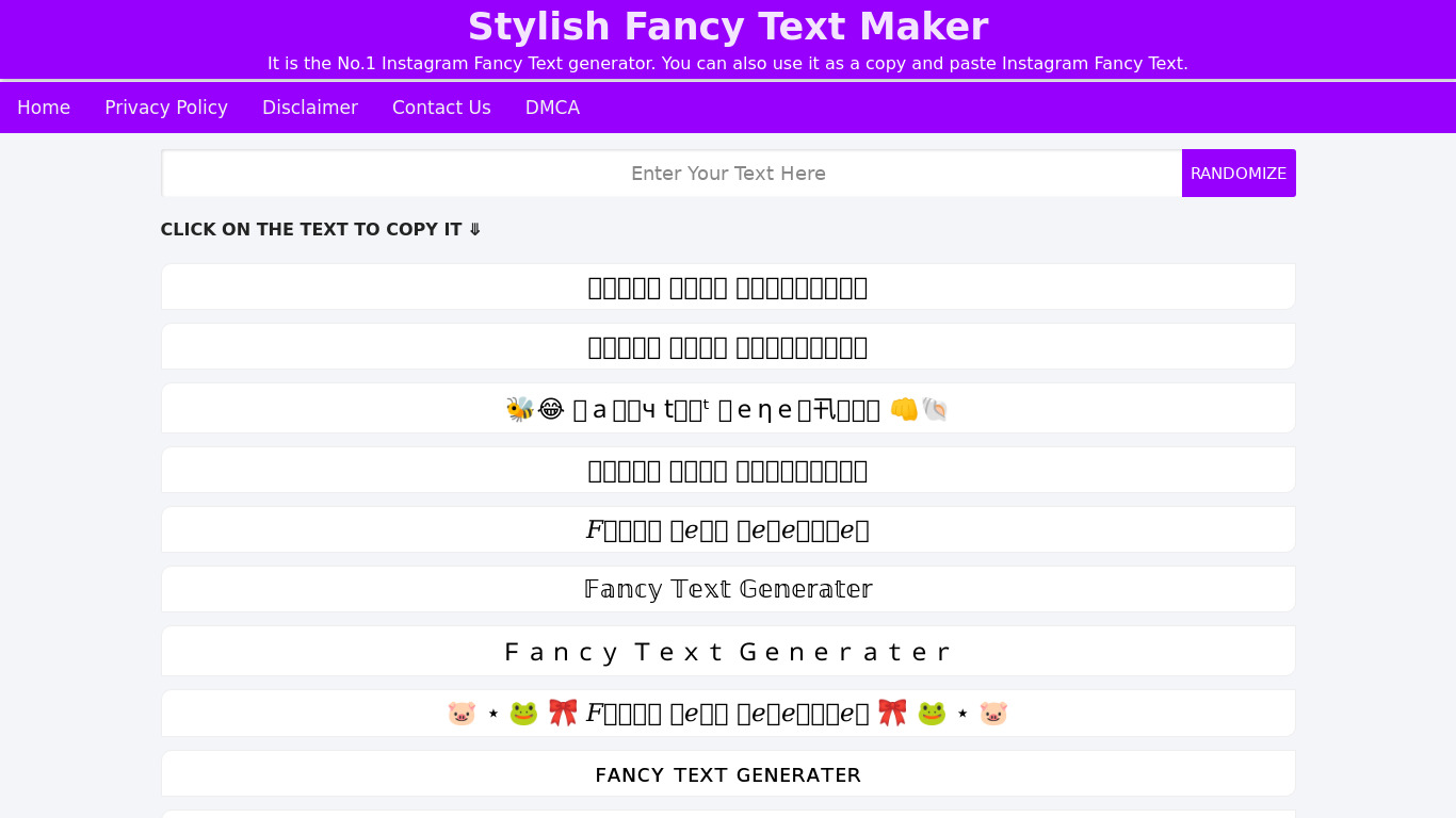 Fancy Text Maker Landing page