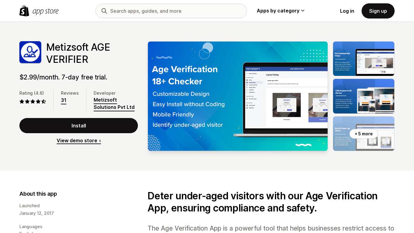 Age Verifier? - Shopify App Landing page