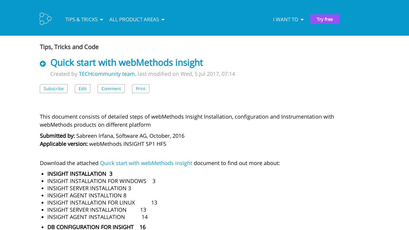 webMethods Insight Landing page