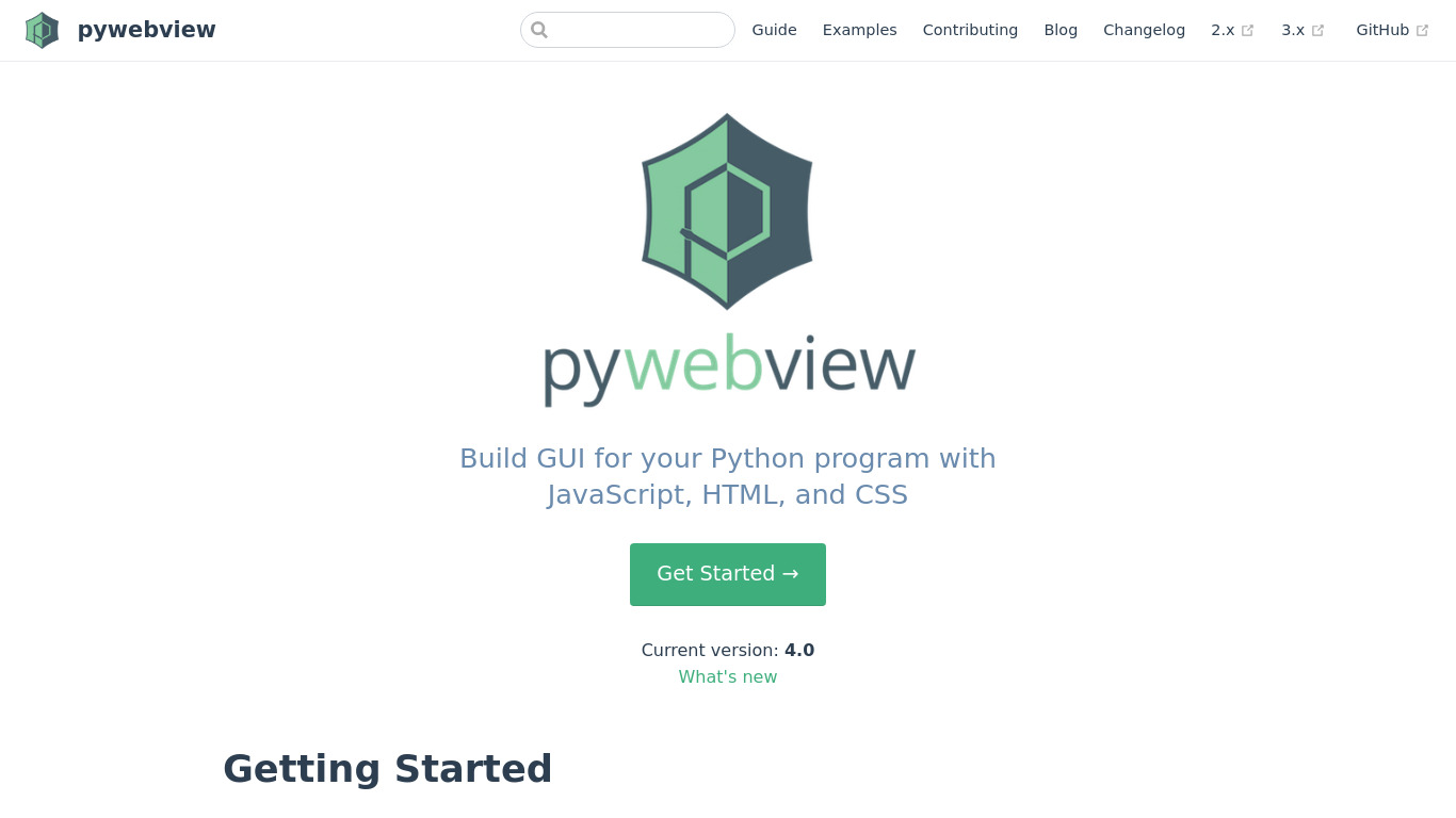 pywebview Landing page
