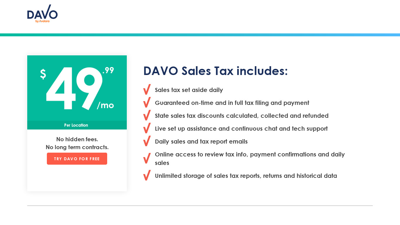 Davo Sales Tax Landing page