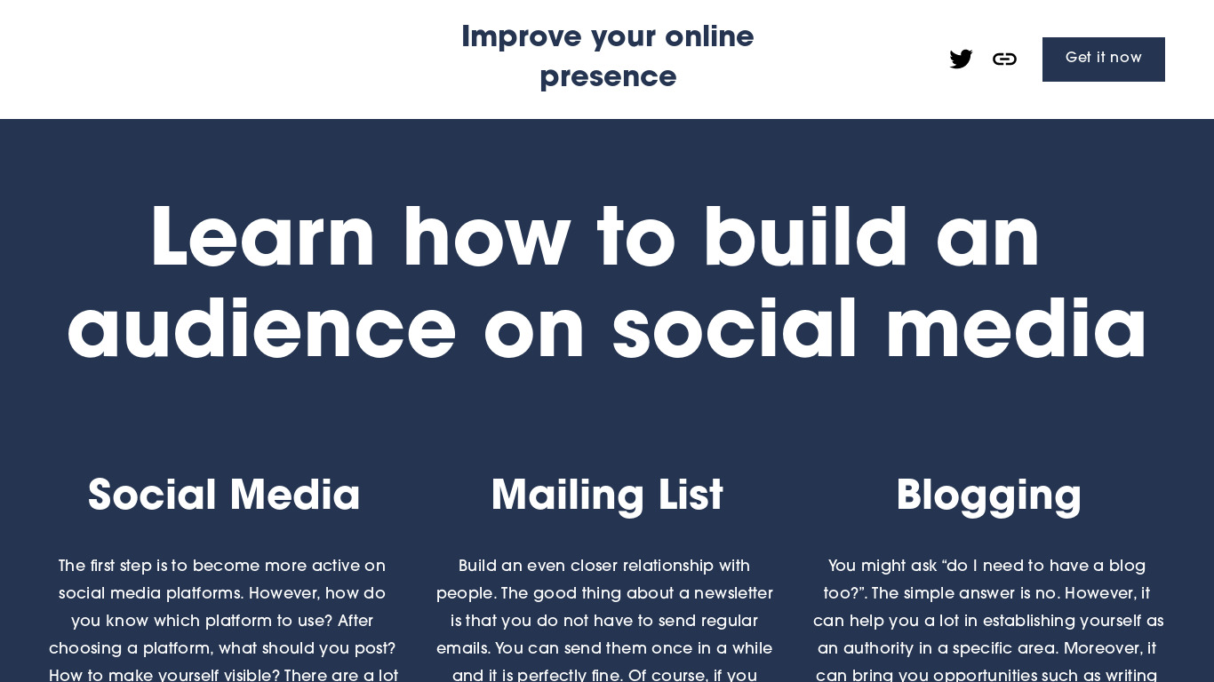 Improve your online presence Landing page