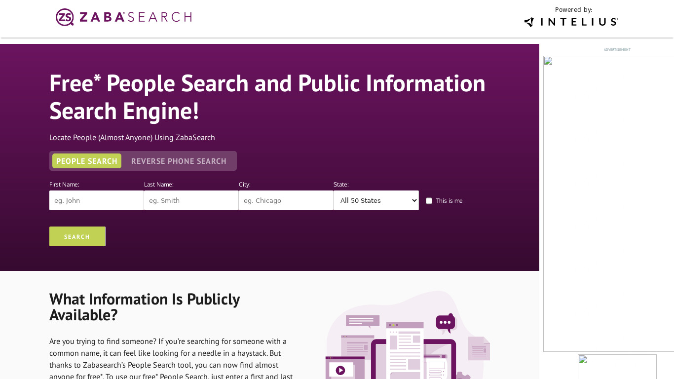 ZabaSearch Landing page