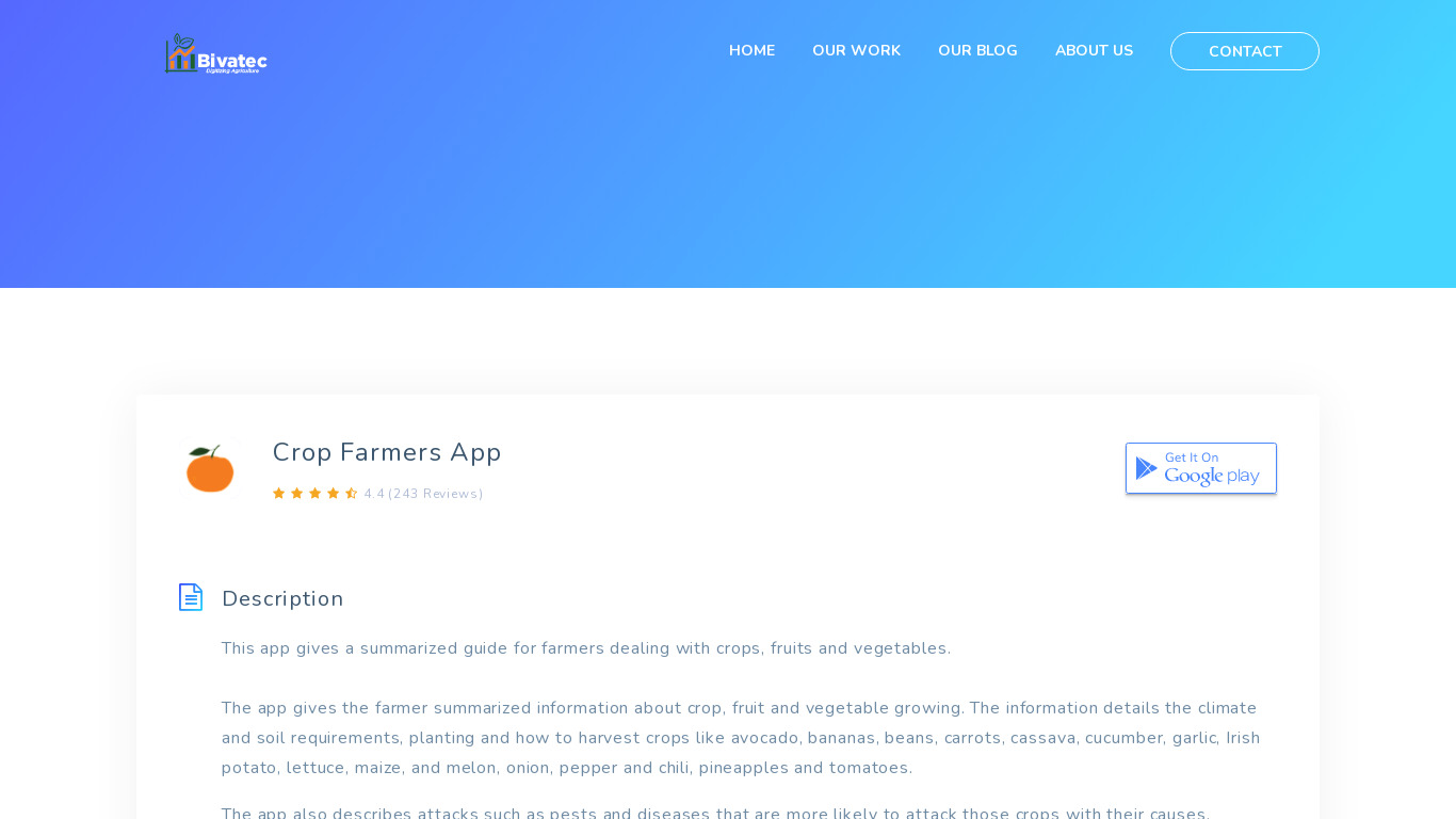 Crop Farmers App Landing page