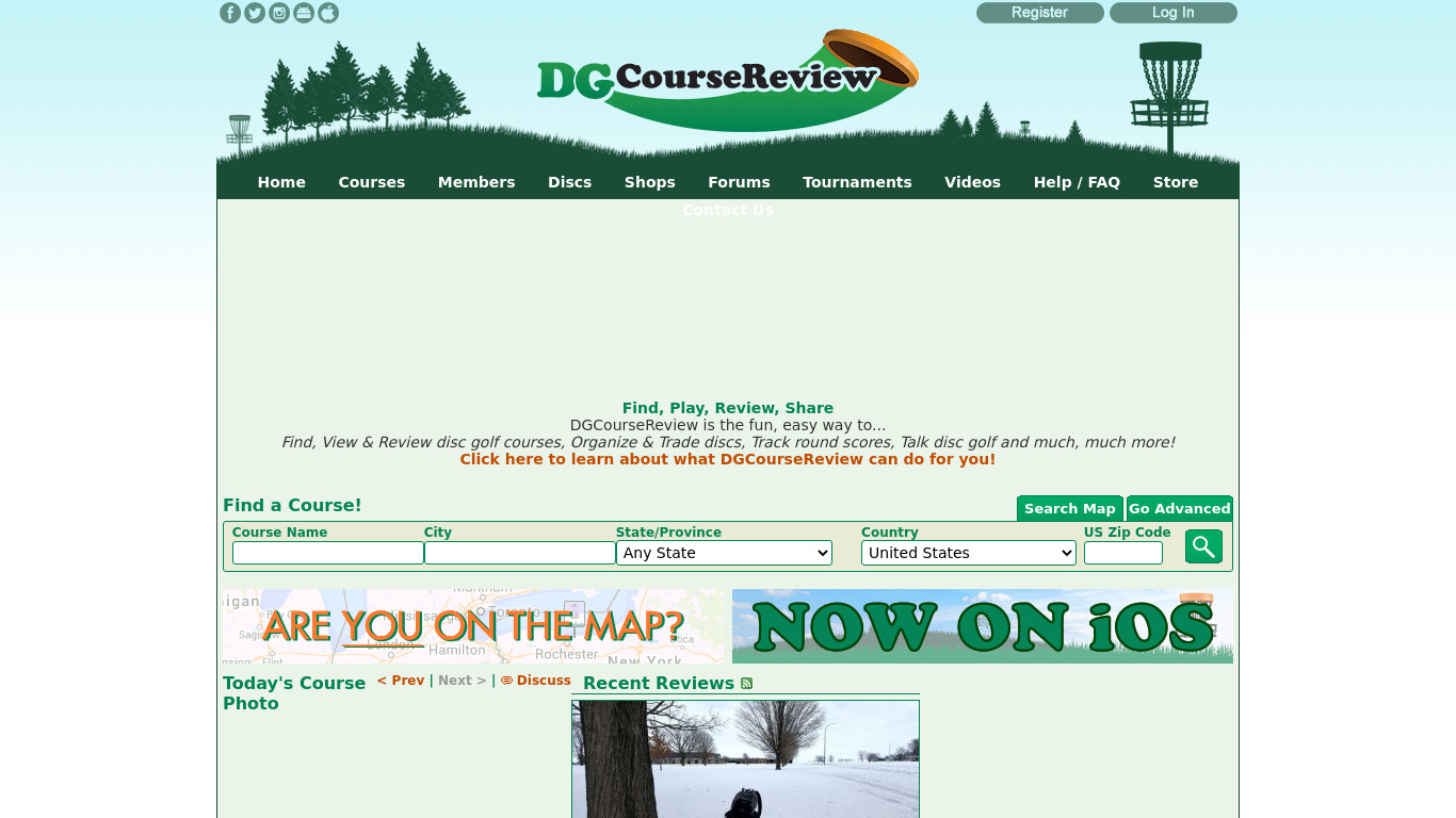DiscGolfCourseReview Landing page