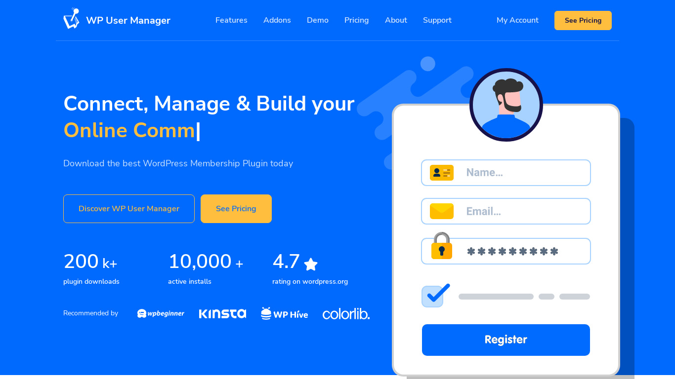 WP User Manager Landing page