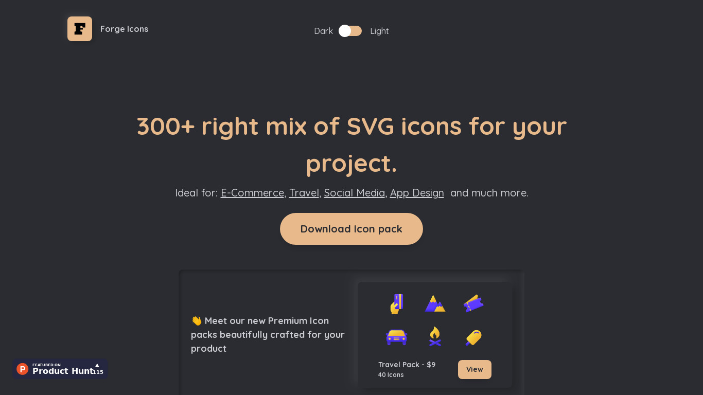 Forge Icons Landing page