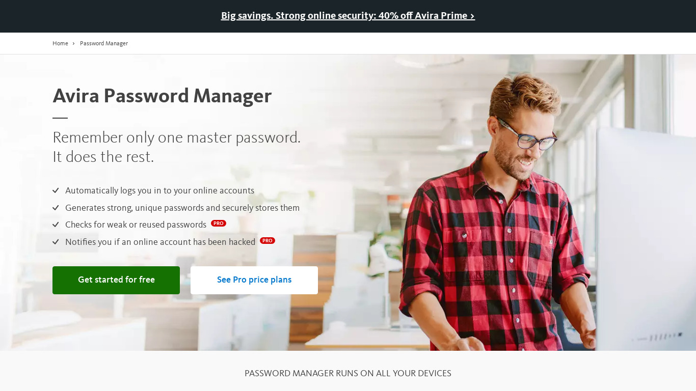 Avira Password Manager Landing page