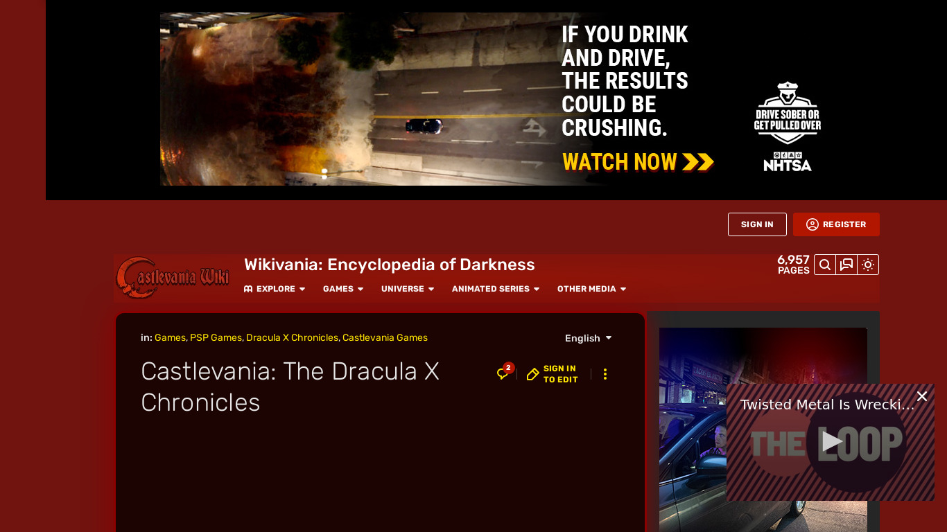 Castlevania: The Dracula X Chronicles Landing page
