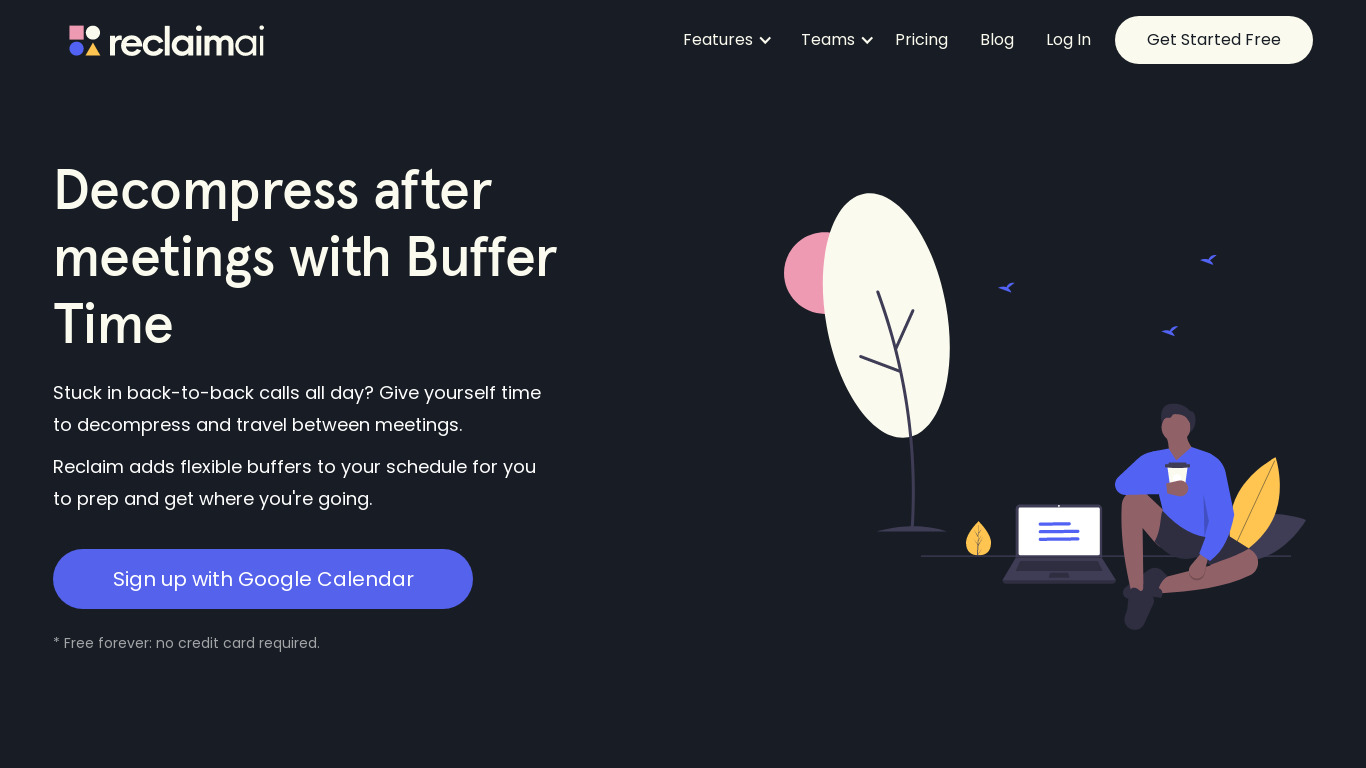 Buffer Time by Reclaim Landing page