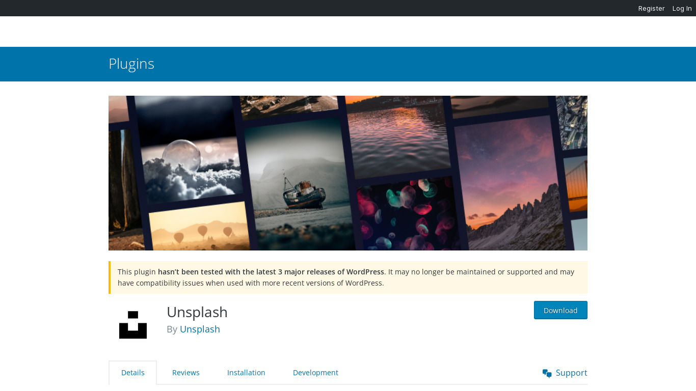 Unsplash for WordPress Landing page