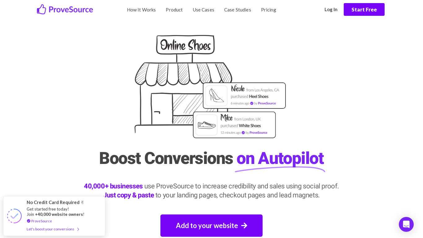 ProveSource Landing page
