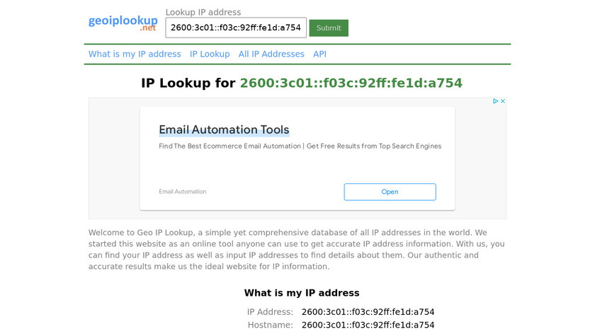 geoiplookup.net Landing Page