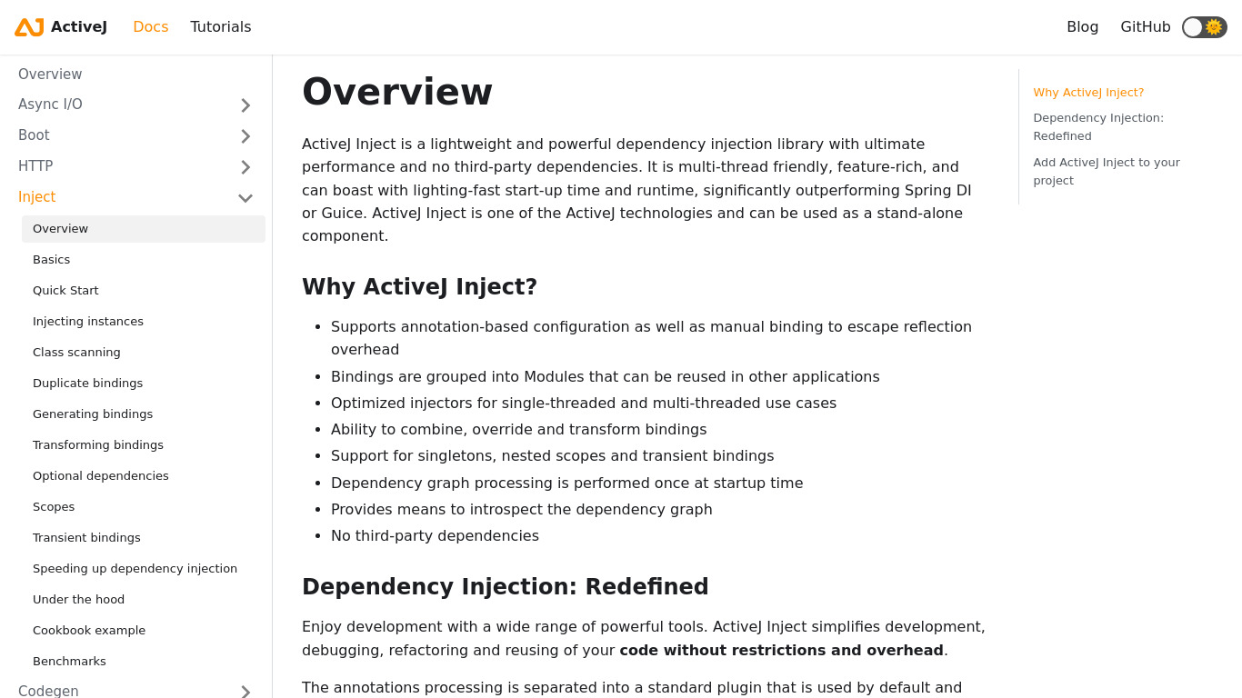 ActiveInject Landing page
