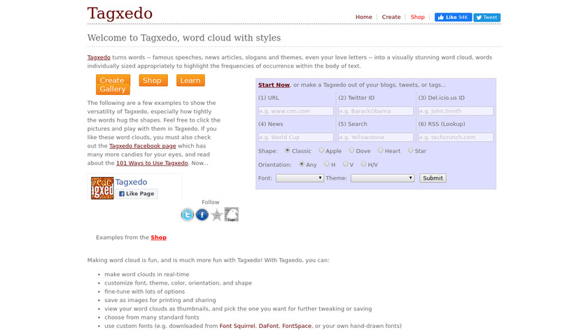 Tagxedo Landing Page